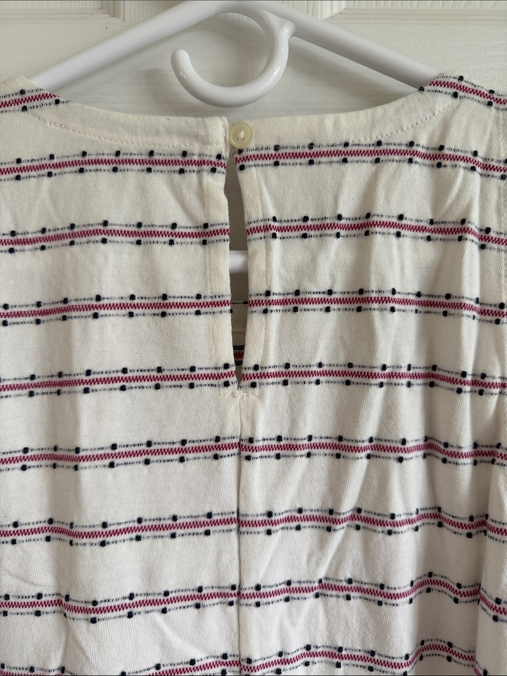 NWT LOFT Cream Dress with Purple-Accent Stripes and Ruffle Hem - Picture 9 of 11